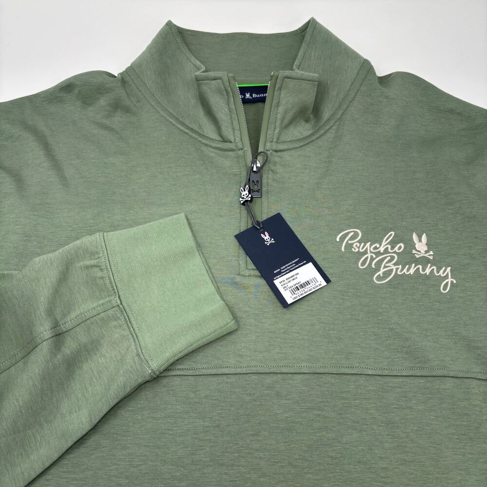 Psycho Bunny Mens 2XLT Green 1/4 Zip Long Sleeve Pullover Cotton Blend Sweater